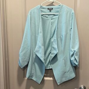 Torrid Sky Blue Blazer 2X Open Front Ruched Sleeve Jacket